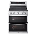 A front-facing image of an LG LDEL7324SE Double Oven range.