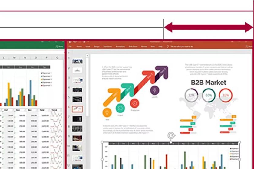 Sufficient space to display datasheets and slides side by side on the screen of 21 9 UltraWide display compared to 16 9 display