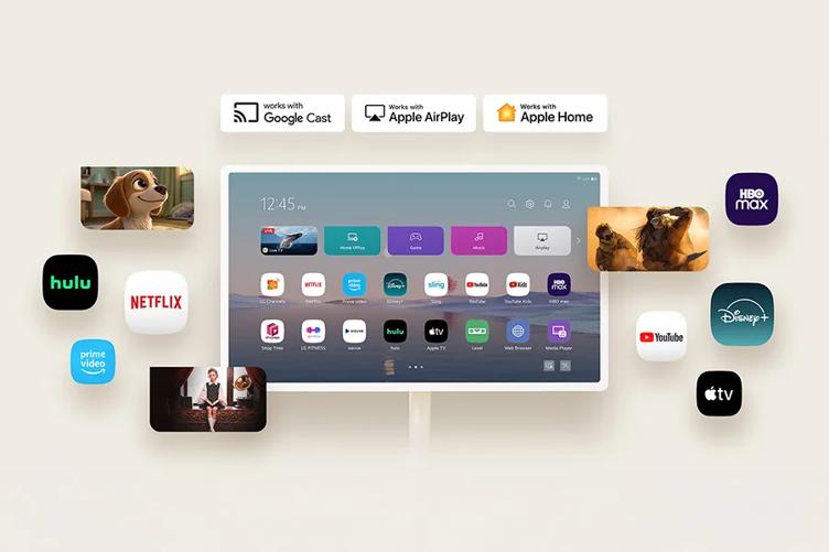 works with
Google Cast
NETFLIX
LG Charl
prime
video
NETFLIX
Works with
Apple AirPlay
Home Office
LG FITNESS
sling
Works with
Apple Home
Music
Airplay
Kids
Apple TV
Media Player
HBO max
YouTube
DISNEY+
tv