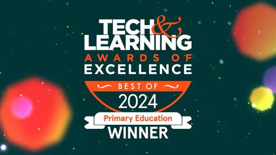 "Awards of Excellence 2024 graphic with festive background."

Transcribed Text:

"TECH & LEARNING AWARDS OF EXCELLENCE BEST OF 2024 Primary Education WINNER"